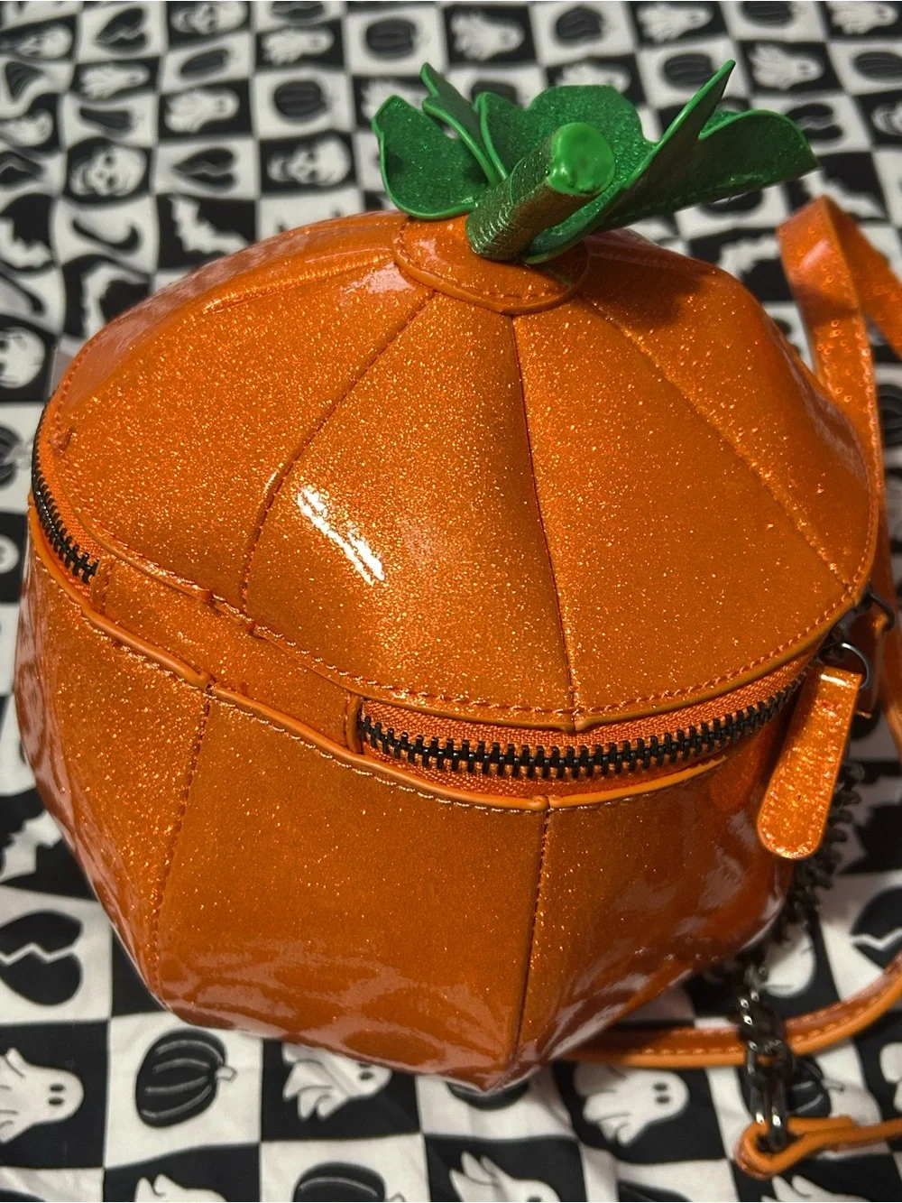 Goth Halloween glitter Pumpkin jack o lantern Crossbody Bag